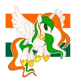 Size: 640x640 | Tagged: safe, artist:diniarvegafinahar, derpibooru import, ponified, alicorn, pony, female, flying, image, india, mare, nation ponies, png, simple background, solo, white background, wings