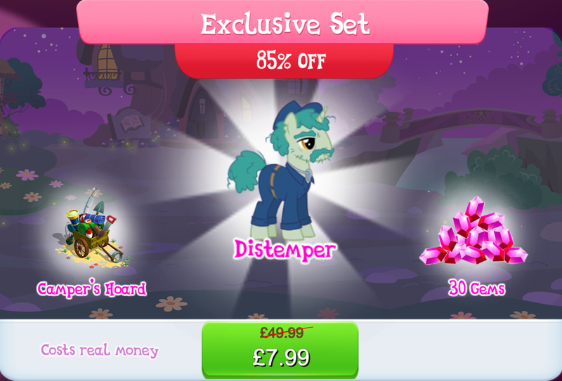 Size: 1268x860 | Tagged: safe, derpibooru import, official, distemper, pony, unicorn, bag, bundle, clothes, compass, costs real money, english, facial hair, fishing rod, gameloft, gem, hat, horn, image, jpeg, key, male, mobile game, moustache, my little pony: magic princess, numbers, sale, saw, shovel, solo, solo focus, stallion, telescope, text