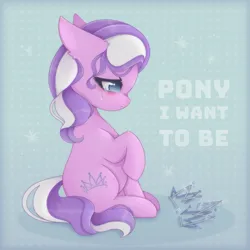 Size: 2000x2000 | Tagged: safe, artist:saltyvity, derpibooru import, diamond tiara, earth pony, pony, crusaders of the lost mark, blue background, blue eyes, blushing, crown, crying, cute, cutie mark, image, jewelry, pink body, png, purple hair, regalia, sad eyes, sad face, sad pony, simple background, solo, sparkles