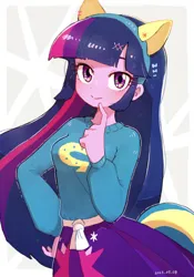 Size: 2100x3000 | Tagged: safe, artist:fuyugi, derpibooru import, twilight sparkle, human, equestria girls, equestria girls (movie), breasts, image, looking at you, png, solo, wondercolt ears