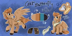 Size: 4492x2250 | Tagged: safe, derpibooru import, oc, butterfly, insect, pony, character design, image, male, my little pony, png, smiling, stallion, woodcarving