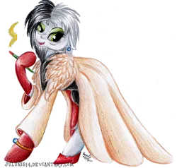 Size: 1024x974 | Tagged: safe, artist:julunis14, derpibooru import, ponified, pony, 101 dalmatians, crossover, cruella de vil, female, image, mare, png, solo, solo female