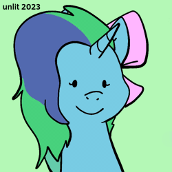 Size: 720x720 | Tagged: safe, artist:unlit, derpibooru import, oc, pony, unicorn, animated, bow, commission, drool, gif, hair bow, image, licking, licking the fourth wall, solo, tongue out, ych animation, ych example, ych result, your character here