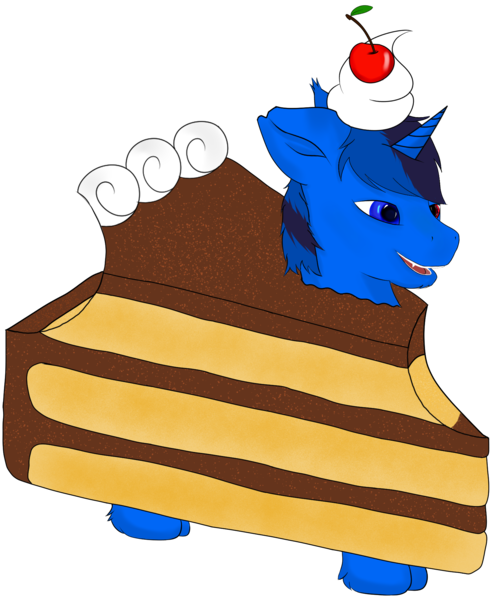 Size: 1609x1941 | Tagged: safe, alternate version, artist:mazz, derpibooru import, oc, oc:bluethecake, unofficial characters only, pony, unicorn, cake, cake slice, food, image, png, simple background, solo, transparent background