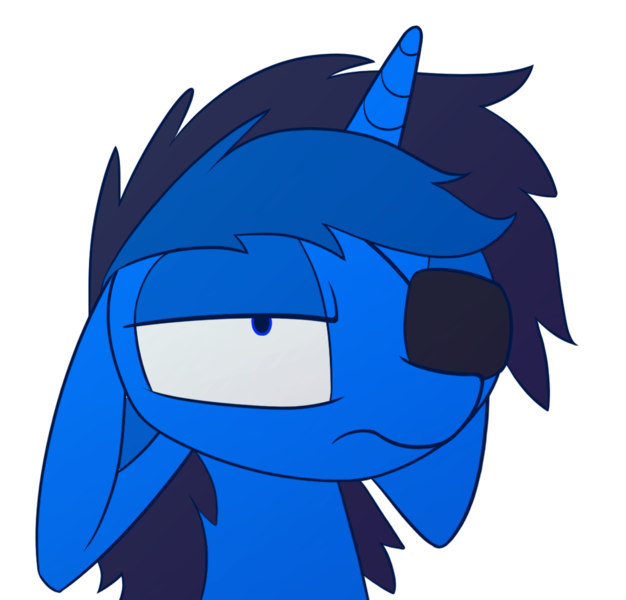 Size: 1127x1080 | Tagged: safe, alternate version, artist:dori-to, derpibooru import, oc, oc:bluethecake, unofficial characters only, pony, unicorn, eyepatch, image, png, simple background, solo, transparent background, unamused