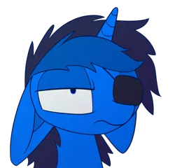 Size: 1127x1080 | Tagged: safe, alternate version, artist:dori-to, derpibooru import, oc, oc:bluethecake, unofficial characters only, pony, unicorn, eyepatch, image, png, simple background, solo, transparent background, unamused