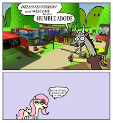 Size: 2382x2598 | Tagged: safe, artist:punkittdev, derpibooru import, discord, fluttershy, pegasus, pony, comic, dialogue, duo, duo male and female, female, image, jpeg, male, mare, mario kart, mixed media, speech bubble, team fortress map