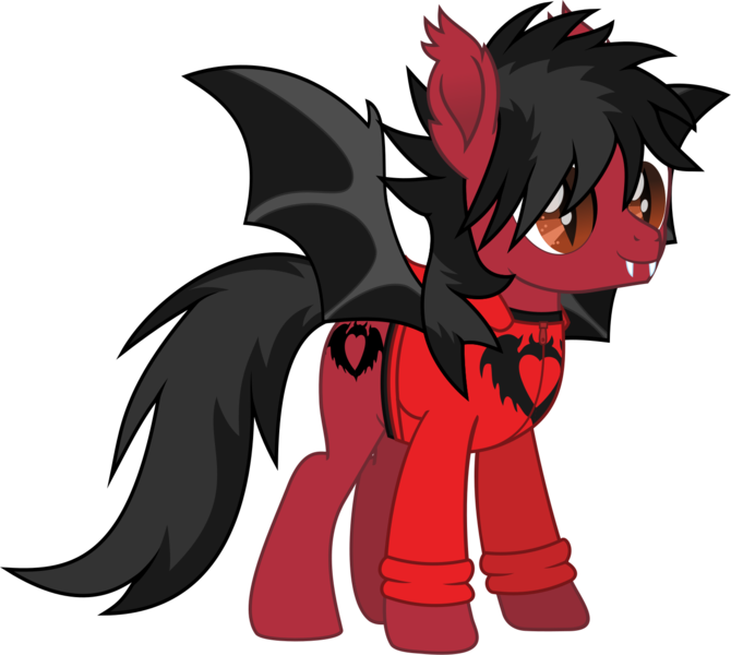 Size: 1418x1269 | Tagged: safe, artist:lightningbolt, derpibooru import, ponified, bat pony, pony, .svg available, bat wings, clandestine industries, clothes, derpibooru exclusive, ear fluff, emo, fall out boy, fangs, hair over one eye, hood, hoodie, image, male, movie accurate, pete wentz, png, shirt, simple background, slit pupils, smiling, solo, spread wings, stallion, standing, transparent background, undershirt, vector, wings