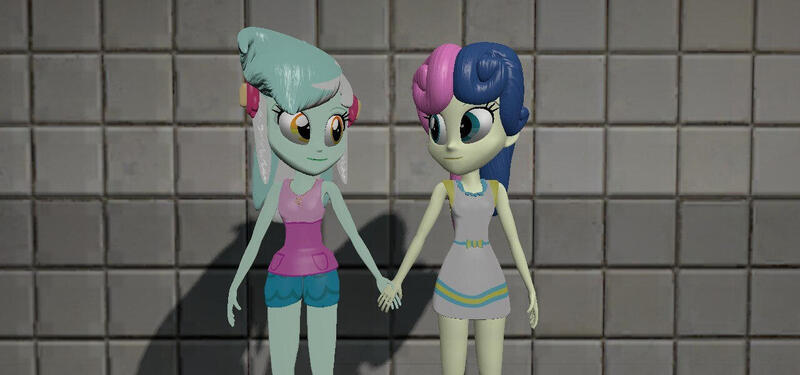 Size: 1280x600 | Tagged: safe, artist:th3m4nw1thn0n4m3, derpibooru import, bon bon, lyra heartstrings, sweetie drops, equestria girls, 3d, clothes, female, image, jpeg, lesbian, lyrabon, shipping, source filmmaker