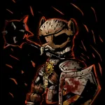 Size: 2000x2000 | Tagged: semi-grimdark, artist:uteuk, derpibooru import, armor, black background, blood, darkest dungeon, image, mace, parchment, png, shield, simple background, style emulation, weapon