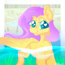 Size: 2000x2000 | Tagged: safe, artist:dankpegasista, derpibooru import, fluttershy, pegasus, pony, hurricane fluttershy, big eyes, blue eyes, colored, colored eyelashes, colored lineart, colored pupils, colorful, concave belly, curly hair, curly mane, cute, derpibooru exclusive, ear fluff, ears up, eyebrows, feathered wings, female, field, full body, heart, heart eyes, high res, image, in the distance, krita, large wings, long eyelashes, long mane, looking at you, mare, out of focus, out of frame, passepartout, pastel, pink mane, png, pond, raised leg, seaweed, shading, shyabetes, signature, simple background, smiling, smiling at you, smirk, solo, sparkly eyes, spread wings, sternocleidomastoid, swimming, three quarter view, wall of tags, water, wavy mane, wingding eyes, wings, yellow coat, yellow fur