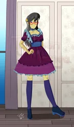 Size: 1280x2205 | Tagged: safe, artist:typhoon-manga, derpibooru import, a.k. yearling, equestria girls, choker, clothes, commission, dress, female, hand on hip, image, indoors, jpeg, maid, solo, ych result