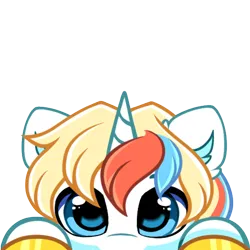 Size: 500x500 | Tagged: safe, artist:confetticakez, derpibooru import, oc, oc:maui, unofficial characters only, unicorn, cute, ear fluff, horn, image, looking at you, multicolored hair, ocbetes, peeking, png, simple background, solo, transparent background