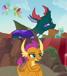 Size: 1280x1440 | Tagged: safe, derpibooru import, edit, edited screencap, screencap, pharynx, smolder, changedling, changeling, dragon, sweet and smoky, to change a changeling, dragoness, female, image, male, png, prince pharynx, shipping, shipping domino, smolrynx, straight