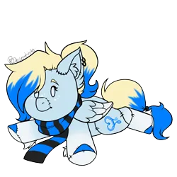 Size: 1000x1000 | Tagged: safe, artist:rcdesenhista, derpibooru import, oc, oc:azure opus, pegasus, pony, clothes, colored hooves, commission, ear fluff, ear piercing, female, image, mare, piercing, plushie, png, ponytail, scarf, solo, striped scarf, tail, two toned mane, two toned tail, ych result