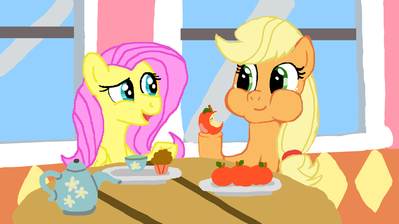 Size: 1920x1080 | Tagged: safe, artist:elidiotadelaesquina, derpibooru import, applejack, fluttershy, pony, duo, image, png