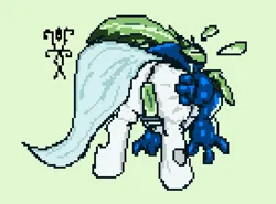 Size: 822x607 | Tagged: safe, artist:damset, derpibooru import, oc, oc:grazia, unofficial characters only, frog, hybrid, monster pony, butt, female, green background, image, looking at you, misleading thumbnail, monochrome, ms paint, pixel art, plot, png, simple background, swallowing, tongue out, vore