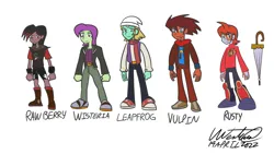 Size: 1280x720 | Tagged: safe, derpibooru import, oc, oc:leapfrog, oc:raw berry, oc:rust bucket, oc:vulpine wit, oc:wisteria, equestria girls, image, png