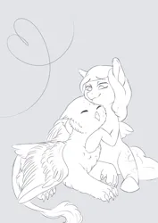 Size: 2894x4093 | Tagged: safe, artist:ules, derpibooru import, oc, oc:sertpony, earth pony, gryphon, black and white, female, grayscale, image, jpeg, male, monochrome, sketch