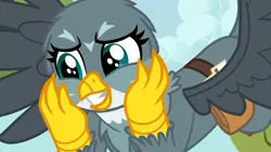 Size: 1920x1080 | Tagged: safe, derpibooru import, screencap, gabby, gryphon, season 6, the fault in our cutie marks, cute, excited, fangasm, female, gabbybetes, image, png, solo, spread wings, wings
