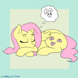 Size: 1500x1500 | Tagged: safe, artist:charlyc1995, derpibooru import, fluttershy, pegasus, pony, rabbit, animal, animated, cute, dream, eyes closed, female, gif, image, mare, shyabetes, sleeping, solo, thought bubble