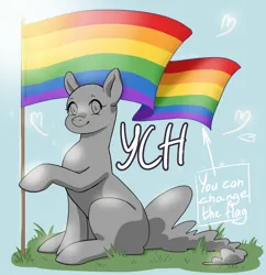 Size: 1339x1385 | Tagged: safe, artist:erein, derpibooru import, advertisement, any gender, any race, auction, auction open, commission, ears up, flag, image, jpeg, lgbt, pride, pride flag, pride month, simple background, smiling, solo, ych sketch, your character here