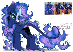 Size: 4093x2894 | Tagged: safe, artist:julunis14, derpibooru import, princess luna, alicorn, kirin, pony, coat markings, colored wings, image, kirinified, majestic, multicolored wings, png, race swap, solo, space, species swap, wavy mane, wings