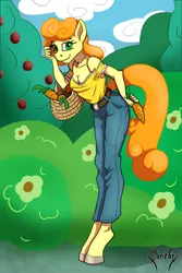 Size: 1000x1500 | Tagged: safe, artist:furryfantan, derpibooru import, carrot top, golden harvest, anthro, earth pony, clothes, cutie, denim, image, jeans, jpeg, pants, solo