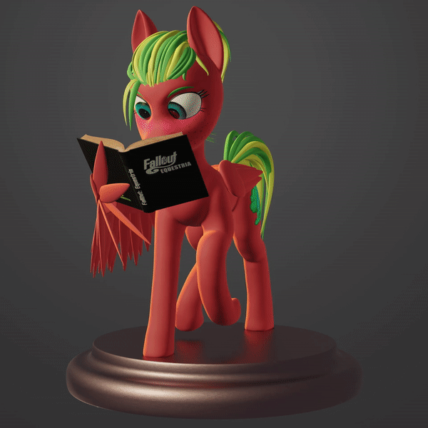 Size: 600x600 | Tagged: safe, artist:enteryourponyname, derpibooru import, oc, oc:melon heart, pegasus, fallout equestria, 3d, animated, blender, blender eevee, blushing, book, freckles, gif, gradient background, image, reading, solo, turnaround, wing hands, wings
