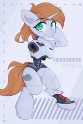 Size: 4000x6000 | Tagged: safe, artist:stravy_vox, derpibooru import, oc, oc:littlepip, pony, robot, robot pony, unicorn, fallout equestria, abstract background, amputee, female, image, looking at you, png, prosthetic leg, prosthetic limb, prosthetics, solo
