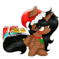 Size: 400x400 | Tagged: safe, artist:angellightyt, derpibooru import, oc, unofficial characters only, pony, unicorn, animated, barely animated, base used, blushing, chest fluff, christmas, female, gif, hat, holiday, horn, image, mare, present, santa hat, simple background, transparent background, unicorn oc