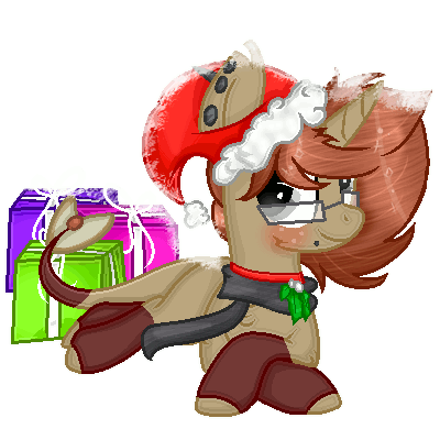 Size: 400x400 | Tagged: safe, artist:angellightyt, derpibooru import, oc, unofficial characters only, pony, unicorn, animated, barely animated, base used, blushing, chest fluff, christmas, clothes, gif, glasses, hat, holiday, horn, image, present, santa hat, scarf, simple background, transparent background, unicorn oc