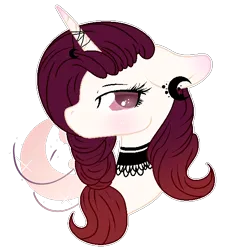 Size: 556x619 | Tagged: safe, artist:angellightyt, derpibooru import, oc, unofficial characters only, pony, unicorn, bust, choker, ear piercing, female, horn, horn jewelry, image, jewelry, mare, piercing, png, simple background, transparent background, unicorn oc