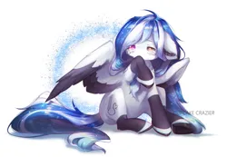 Size: 1600x1109 | Tagged: safe, artist:prettyshinegp, derpibooru import, oc, unofficial characters only, pegasus, pony, abstract background, colored wings, female, floppy ears, image, jpeg, mare, pegasus oc, solo, two toned wings, wings