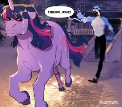 Size: 2048x1795 | Tagged: safe, artist:laproxie, derpibooru import, twilight sparkle, anthro, pony, unicorn, comic:morditwi tears of sadness, crossover, crossover shipping, crying, dialogue, eyes closed, female, image, jpeg, male, meme, mordecai, mordetwi, regular show, running, running away, shipping, straight