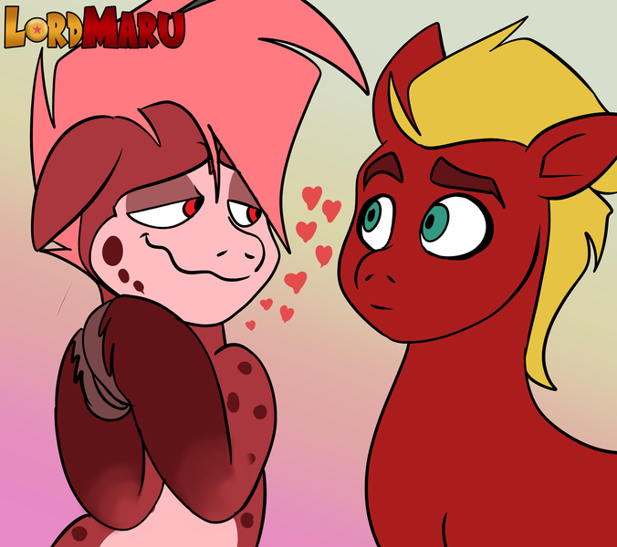 Size: 3841x3408 | Tagged: safe, artist:lordmarukio, derpibooru import, sprout cloverleaf, oc, g5, my little pony: a new generation, my little pony: make your mark, bedroom eyes, gradient background, green eyes, heart, image, pale belly, png, ponysona, swoon, thick eyebrows, unshorn fetlocks