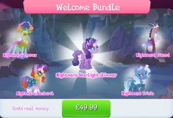 Size: 1263x858 | Tagged: safe, derpibooru import, official, discord, starlight glimmer, sunburst, thorax, trixie, changedling, changeling, draconequus, earth pony, pony, unicorn, bundle, collection, costs real money, english, female, gameloft, glasses, group, horn, horns, image, jpeg, male, mare, mobile game, my little pony: magic princess, nightmare creature, nightmare forces, numbers, stallion, text