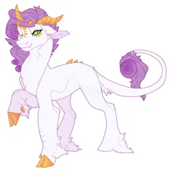 Size: 776x777 | Tagged: safe, artist:seffiron, derpibooru import, oc, oc:rose gold, unofficial characters only, dracony, hybrid, pony, cloven hooves, female, horns, image, interspecies offspring, leonine tail, looking at you, mare, offspring, parent:rarity, parent:spike, parents:sparity, png, simple background, smiling, smiling at you, solo, tail, white background