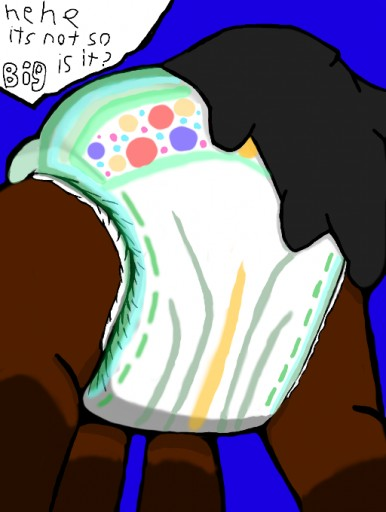 Size: 386x512 | Tagged: suggestive, artist:cavewolfphil, derpibooru import, oc, unofficial characters only, earth pony, pony, blue background, colt, commission, diaper, diaper butt, diaper fetish, fetish, foal, image, male, non-baby in diaper, png, poofy diaper, rear view, simple background, speech bubble, tail, your character here