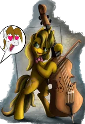 Size: 1000x1450 | Tagged: safe, artist:jamescorck, derpibooru import, oc, unofficial characters only, pony, unicorn, cello, heart, heart eyes, image, musical instrument, offscreen character, open mouth, open smile, png, simple background, smiling, transparent background, wingding eyes