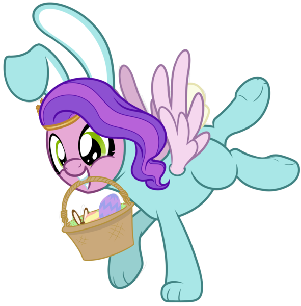 Size: 1675x1700 | Tagged: safe, artist:nitei, derpibooru import, pipp petals, pegasus, pony, g5, animal costume, bunny costume, clothes, costume, easter, easter bunny, easter egg, holiday, image, mouth hold, png, simple background, transparent background