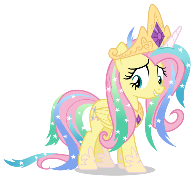 Size: 6000x5500 | Tagged: safe, alternate version, artist:gypsykumquat, derpibooru import, fluttershy, pegasus, pony, horse play, .svg available, absurd resolution, alternate hairstyle, celestia costume, celestia's crown, clothes, cosplay, costume, crown, cute, female, gem, hoof shoes, horn, image, jewelry, looking back, mare, png, regalia, roleplaying, show accurate, shyabetes, shylestia, simple background, solo, transparent background, vector, wings