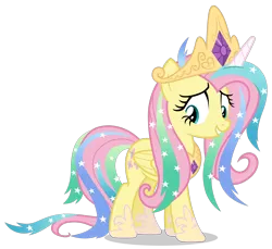 Size: 6000x5500 | Tagged: safe, alternate version, artist:gypsykumquat, derpibooru import, fluttershy, pegasus, pony, horse play, .svg available, absurd resolution, alternate hairstyle, celestia costume, celestia's crown, clothes, cosplay, costume, crown, cute, female, gem, hoof shoes, horn, image, jewelry, looking back, mare, png, regalia, roleplaying, show accurate, shyabetes, shylestia, simple background, solo, transparent background, vector, wings