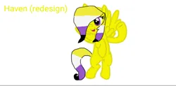 Size: 908x445 | Tagged: safe, derpibooru import, oc, oc:haven, unofficial characters only, pegasus, pony, base used, flying, image, multicolored hair, multicolored tail, nonbinary, nonbinary pride flag, open mouth, png, pride, pride flag, purple eyes, simple background, solo, tail, text, white background, yellow coat