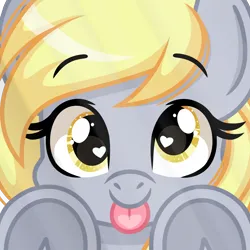 Size: 2000x2000 | Tagged: safe, artist:emberslament, derpibooru import, derpy hooves, pegasus, pony, :p, cute, female, happy, heart, heart eyes, image, licking, licking the fourth wall, mare, png, simple background, tongue out, transparent background, underhoof, wingding eyes