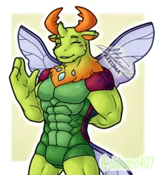 Size: 435x477 | Tagged: safe, artist:alexmauro407, derpibooru import, thorax, anthro, changedling, changeling, blushing, exoskeleton, eyes closed, image, king thorax, male, muscles, muscular male, png