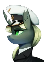 Size: 2000x2846 | Tagged: safe, artist:mrscroup, derpibooru import, oc, oc:recina, unofficial characters only, changeling, equestria at war mod, blushing, bust, changeling oc, clothes, fangs, image, png, portrait, solo