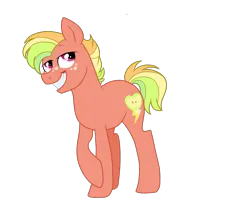 Size: 1200x1000 | Tagged: safe, artist:bishopony, derpibooru import, oc, earth pony, pony, colt, earth pony oc, foal, freckles, grin, image, male, offspring, parent:big macintosh, parent:rainbow dash, parents:rainbowmac, png, simple background, smiling, solo, transparent background