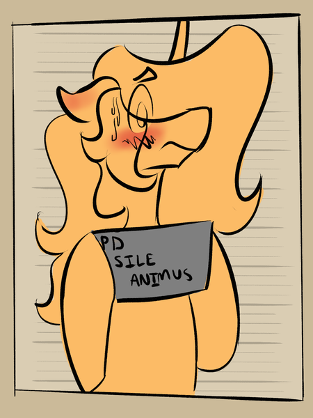 Size: 1500x2000 | Tagged: safe, artist:sile-animus, derpibooru import, oc, oc:sile, unicorn, barbie mugshot meme, bipedal, blushing, image, male, meme, monochrome, mugshot, png, solo, text