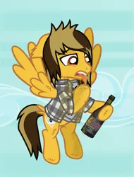 Size: 1249x1645 | Tagged: safe, alternate version, artist:lightningbolt, derpibooru import, ponified, pegasus, pony, .svg available, alcohol, alex gaskarth, all time low, bottle, cheek fluff, clothes, cloud, derpibooru exclusive, disgusted, dyed mane, dyed tail, ear fluff, floppy ears, flying, hoof fluff, hoof hold, image, lidded eyes, male, open clothes, open mouth, open shirt, png, rolled up sleeves, shirt, show accurate, sky, solo, spread wings, stallion, t-shirt, tail, tail feathers, tongue out, vector, vomit, wings